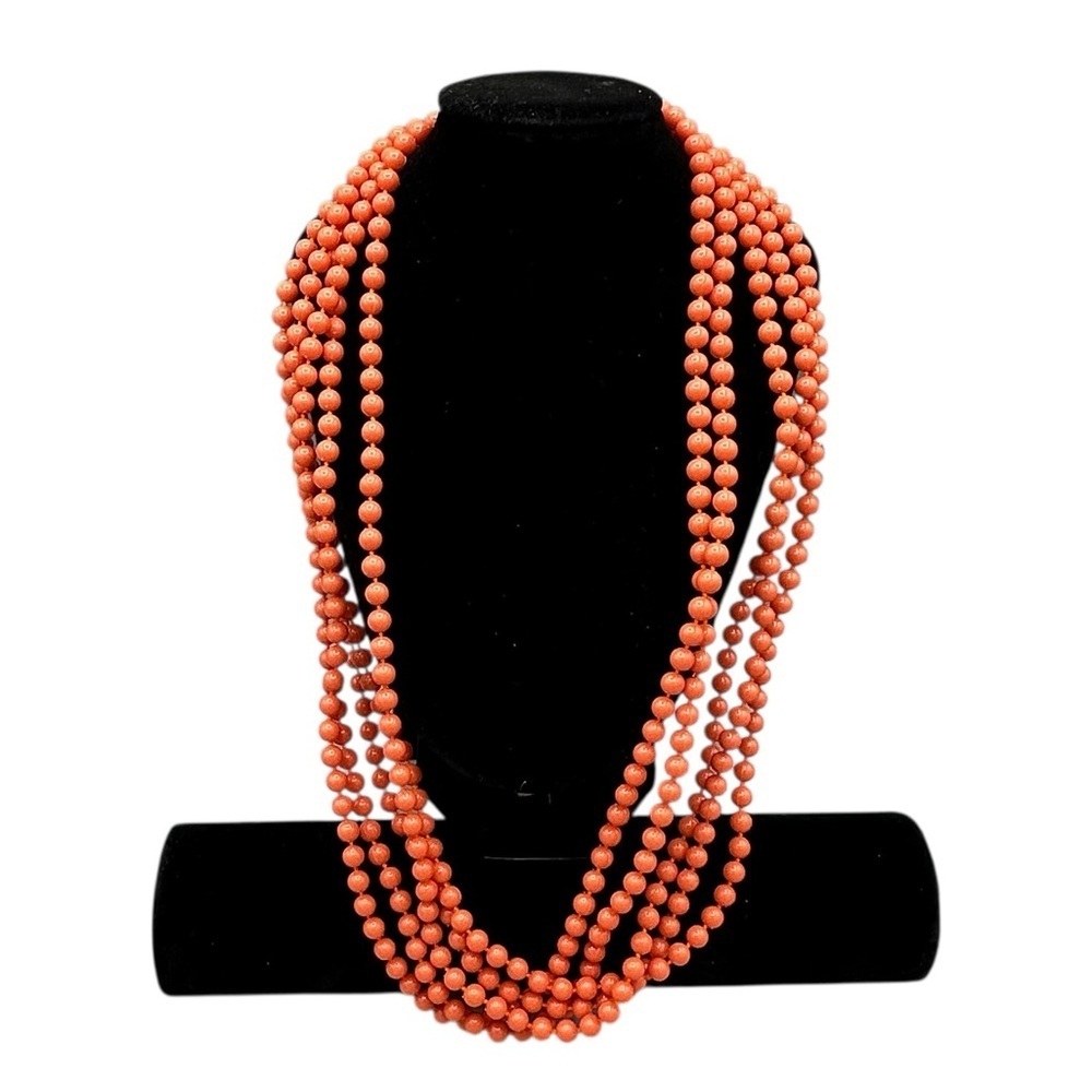 Vintage Orange Multi Strand Bead Necklace Statement Jewelry Magnetic Tested